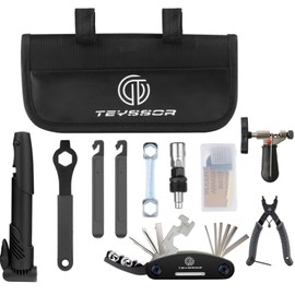 Teyssor Bike Repair Bag with Tire Pump, Bicycle Tire Repair Tool Kit, Portable Tool Bag with 16 in 1 Multitool All in One Bike Kit for Cycling