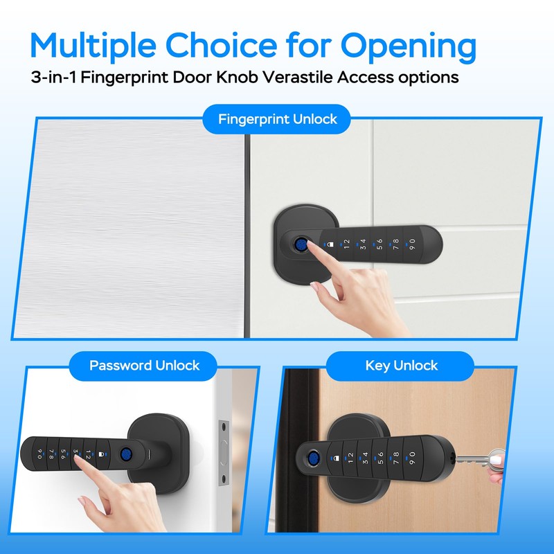 Smart Fingerprint Door Handle, Keyless Entry Biometric Lock with Passcode