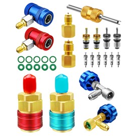 QAGGUM 29 Pcs Automotive R1234YF Quick Couplers Kit, High/Low Side R134a to R1234yf Conversion Adapter Kit with Self-Sealing and Puncture Style R1234yf Can Taps for R134a & R1234yf Car AC Systems