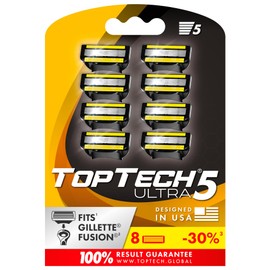 TopTech ULTRA 5 Razors for Men - Replaceable Cartridges for Manual Shaving Razor, 5 Blades Technology Refills - 8 Count Pack - Fits Gillette Fusion - Soft Shave & Sharp - Cost-effective Refill