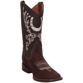 Women’s Leather Western Boot Square Toe Embroidered Womens Brown Cowboy Boots (9, Cafe)