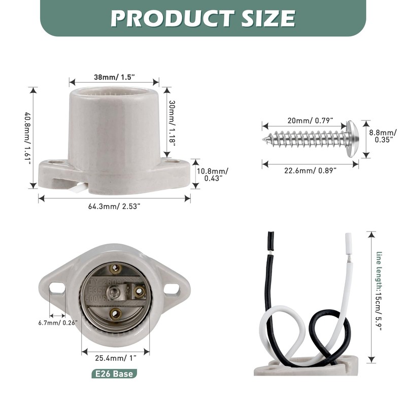 Surface Mount Light Socket,E26 Medium Screw Porcelain Bulb Socket,Cleat Lamp
