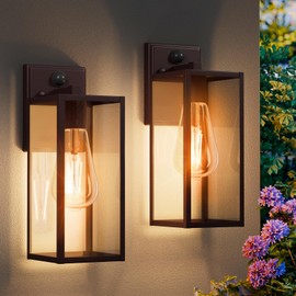 FNYUSLET 15'' Oil Rubbed Bronze Motion Sensor Outdoor Front Porch Light Fixtures Wall Mount, 2 Pack Waterproof Exterior Wall Sconce, Large Lantern Lamp,Outside Coach Light for House,Garage,Yard