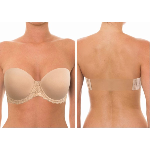 YANDW Strapless Bra Lightly Padded Backless with Multiway Clear Transparent
