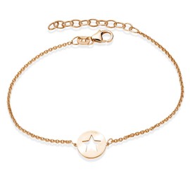 Materia SA-112-MA Star Pendant Round Women's Jewellery Bracelet 925 Silver Gold Rose Gold 16-18.5 cm Adjustable, Sterling Silver
