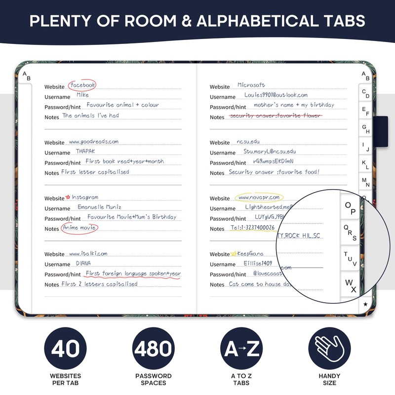 Taja Password Keeper Book with Alphabetical Tabs, Small Password Books