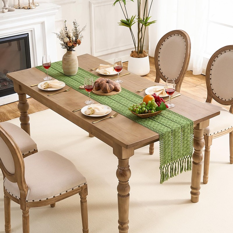 Aisybaklyn Boho Green Table Runner, 30 x 140 cm, Crocheted