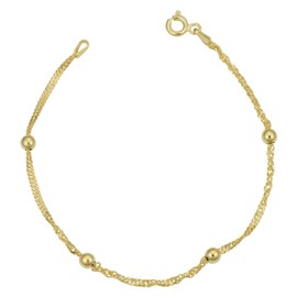 Kooljewelry Yellow Gold Over Sterling Silver 1.5 mm Singapore Bead Station Anklet (10 inch)