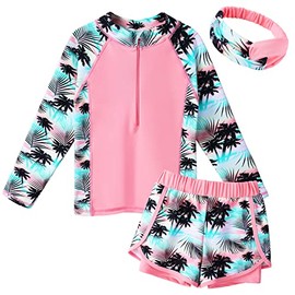 BAOHULU Girls Swimsuit Rashguard Set Long Sleeve 3 Piece Bathing Suit UPF 50+ UV with Zipper Swimwear S421_CocoTree_12A