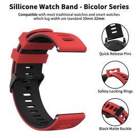 Meliya Silicone Watch Bands Quick Release 20mm 22mm, Soft Silicone Rubber Sport Replacement Watch Strap for Women Men (22mm, Red/Black)