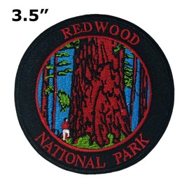 Redwood Forest National Park 3.5" Embroidered Patch DIY Iron or Sew-on Decorative Vacation Travel Souvenir Applique Wander Nature Wildlife Hike Trek Camping Explore Mountains Stars Moon Sun Sky Trail