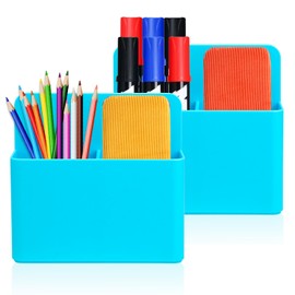 2 Pack Magnetic Dry Erase Marker Holder, Magnetic Pen Holder and Pencil Holder for Fridge, Whiteboard Markers and Magnetic Cup Holder, Locker Accessories for School Office, Classroom Supplies,Blue