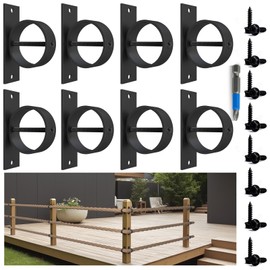 Coliwel 8packs 2inch Black Rope Support Holder with Cross Screw Securing Rope Drop Ring Brackets Stainless Steel Decorative for Hemp Rope Fencing Stair Deck Railing Ceiling Hook