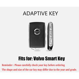 HIBEYO Alloy Leather Texture Car Key Fob Cover with Keychain fits Volvo XC90, XC60, XC40, S60, S90, V60, Polestar 1, T5 - 3 Button Black Smart Remote Car Key Holder