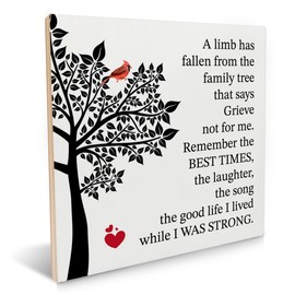 Sympathy Gift for Women Men Remembrance Wooden Sign Memorial a Limb Has Fallen Wood Signs Plaque Keepsake Desk Wall Home Decor 6.2 X 6.2 Inches