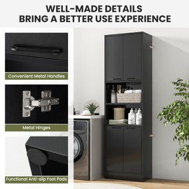 NAFORT Bathroom Storage Cabinet, 75" Freestanding Tall Cupboard with Shelves, Anti-toppling Devices & Non-Slip Foot Pads, Modern Slim Cabinet for Livingroom, Dining Room & Bath Room