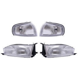Pair Halogen Head Light Front Head Lamps w/Corner Lights Set Fits for 1992-1994 Toyota Camry, Left Driver & Right Passenger Side, Direct Replacement