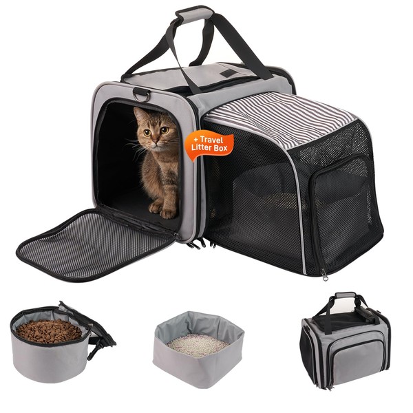 A.FATI Cat Carrier with Litter Box, Cat Travel Carrier with
