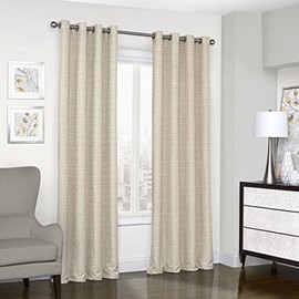 Eclipse Blackout Curtains for Bedroom - Trevi 52" x 95" Thermal Insulated Single Panel Grommet Top Room Darkening Curtains for Living Room, Natural
