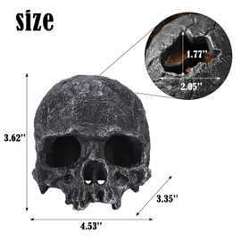 TkoYuHm Resin Reptile Hideout for Tank Realistic Skull Decor for Terrarium Black Decorative Skeleton Head Hides and Caves for Fish Ball Python Axolotl Tarantula