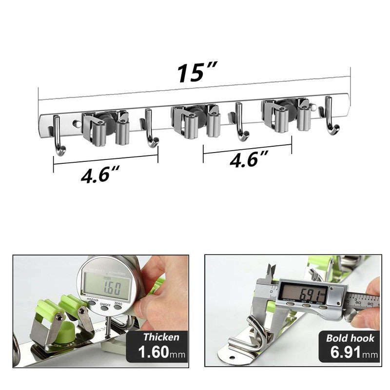 DGSL 4 PCS Broom Holder Wall Mount with 3 Racks