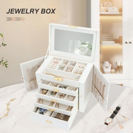 V-LAFUYLIFE Jewelry Box for Women, 5-Layer Jewelry Organizers Box, Large Jewelry Storage Box for Girls, Jewelry Holder Organizers Gift for Valentine's Day, Christmas, New Year (White)