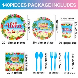 140pcs Luau Party Supplies Party Tableware for Aloha Hawaiian Party Decorations Dinnerware Set Serves 20 + Guests for BBQs & Summer party