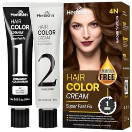 Tinte para Cabello Castaño Natural 4N Herbishh – Coloración Permanente en 1 Minuto con Peine Aplicador, Cubre Canas al Instante, Sin Amoníaco, Tecnolo