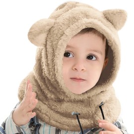NLAND Winter Hat Children's Balaclava Boys Girls 3-8 Years Warm Slip-On Hat with Scarf Scarf Hat Hooded Scarf Ski Hat, khaki