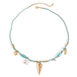 CUFELMU Ocean Theme Necklace for Women, Hand Assembled Stainless Steel Seashell Star Seahorse Charms, Braided Summer Jewelry
