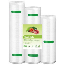 Gokilife Vacuum Packaging Bag, Vacuum Packing, Roll, PA+PE Safe Material, 7.9 x 23.6 x 23.6 inches (20 x 600 cm), 11.0 x 23.6 inches (25 x 600 cm), Set of 3, Food Sealer, Vacuum Sealer Roll, Special Roll, Embossing, Degassing, Seal, Dedicated Antibacteri