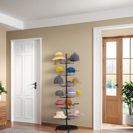 Ticreelor 30-Hook Metal freestanding hat Rack with Wheels, Movable hat Rack and Cowboy hat Display for Home or Store(Black,6th Floor)