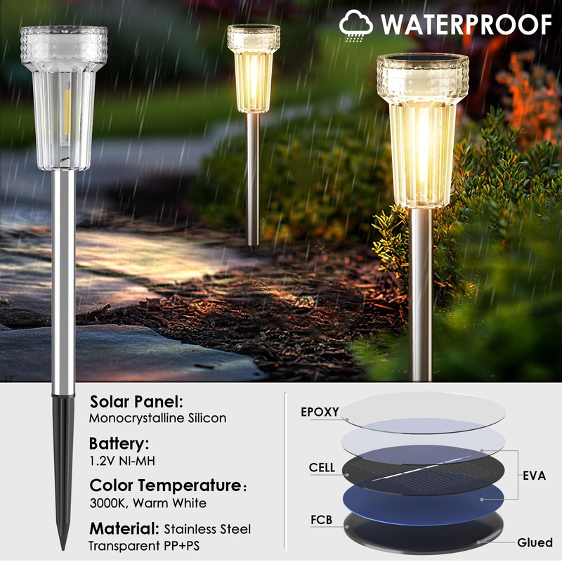 Mancra Solar Lights Outdoor Waterproof, 8 Pack Stainless Steel Solar