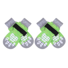 PUPTECK 2 Pairs Anti-Slip Dog Socks Paws Stop Licking, Walking Boots for Injured Paws Hot Weather/Winter, Gripper Shoes Paw Protectors for Hardwood Floors Small Large Dogs, Fluorescent Green S