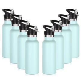 Volhoply 17oz Insulated Water Bottle Bulk 8 Pack,Stainless Steel Kids Water Bottles with Straw Lid,Double Wall Vacuum Metal Water Bottle,Reusable Sports School Flask Keep Hot & Cold (Fog,8 Set)