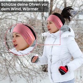 Headband Women's Sports Ear Protection for Men and Women - Winter/Spring/Autumn Sports Hair Band Elastic Ear Warmers Headband for Jogging Running Hiking Bicycle - Set of 2 (Black + Pink)
