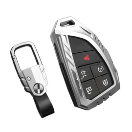 SLAKNOK for Chevy Key Fob Cover with Keychain,Zinc Alloy Protection Key Case Compatible with 2021 2022 2023 Chevy Suburban Silverado Tahoe GMC Yukon Sierra 1500 Buick Key shell Accessories