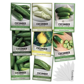 Gardeners Basics, Cucumber Seeds for Planting Outdoors 8 Variety Pack Burpless Tendergreen, Beit Alpha, Marketmore 76, Armenian, Boston Pickling, Lemon, Spacemaster, Straight Eight Veggie Seeds