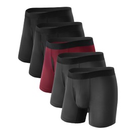 TIICHOO Incontinence Underwear for Men Washable Soft Reusable Leakproof Boxer Briefs with Fly Protective for Bladder Leakage 5 Pack (XX-Large, 2 Black/2 Grey/ 1 Burgundy)
