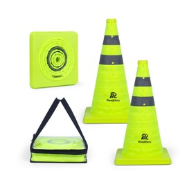RoadHero 18 Inch [2 Pack] Collapsible Traffic Safety Cones, Lime Green Pop-up Cones with Reflective Collar for Road Safety, Driving Training, Parking Lots