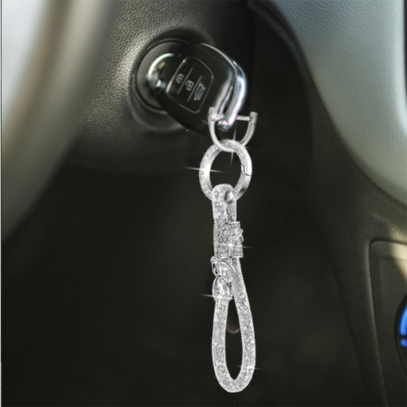 MORSUNBELA Key Ring with Glitter Rhinestone Car Key Ring Pendant