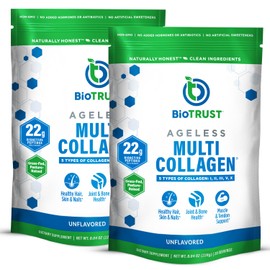 BioTrust Ageless Multi Collagen Peptides Powder – 5 Types (I, II, III, V, X) – Unflavored Collagen Powder for Women & Men – Hydrolyzed Protein – Grass Fed Beef, Fish, Chicken, Eggshell Membrane, 2-pk
