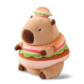Quexilo Capybara Plush Toy Kawaii Stuffed Animals with Hamburger Costume Soft Cute Plushies Capybara Doll for Girls Boys Kids Birthday Valentine Gift Room Decor 12 Inch