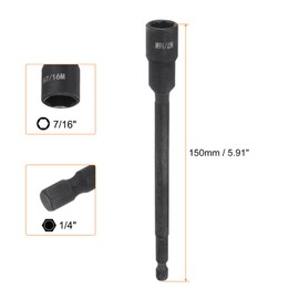 sourcing map 5Pcs Magnetic Nut Driver 7/16" x 1/4" Long Quick Change Hex Shank Magnetic SAE Nut Driver CRV Steel for Impact Drive Nuts Bolts Driver Bit Set for Drill