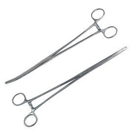 SURGICAL ONLINE Set of 2 Premium Quality 10" Long Rochester Pean Hemostat Full Mouth Serration Forceps Straight & Curved Clamps Three Locking Positions - SurgicalOnline
