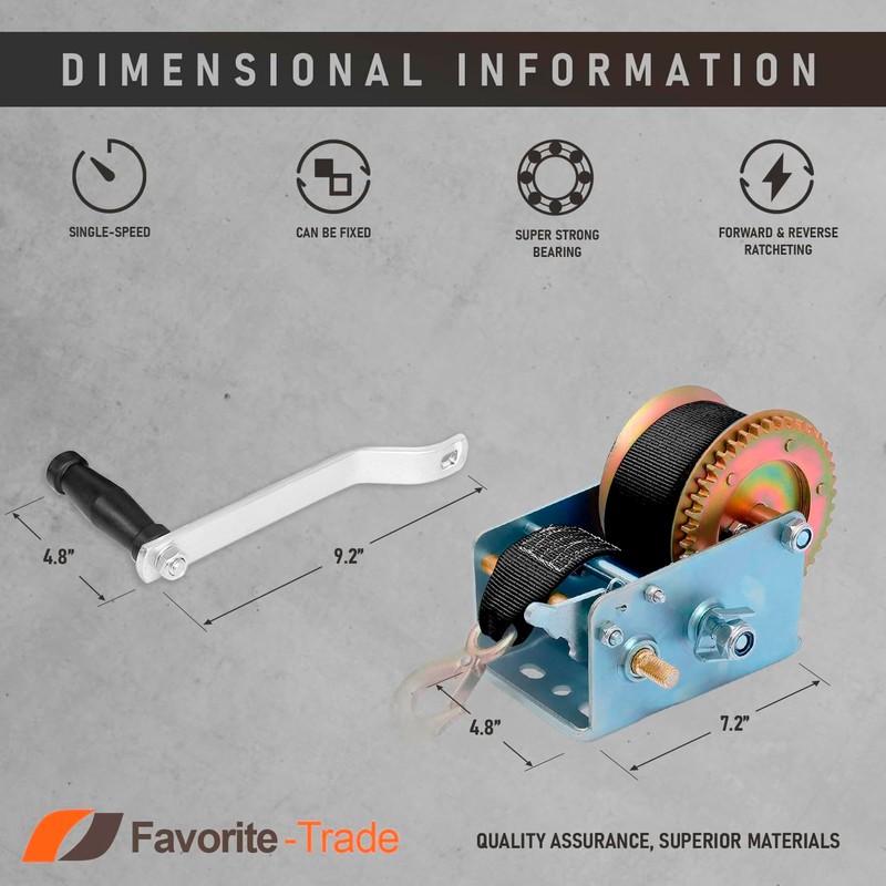 Trailer Winch – Durable Hand Crank – 3500 lbs Hand
