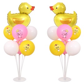 2 Sets Duck Themed Table Centerpiece Balloons Stand Kit with Cute Little Yellow Inflatable Chicken Balloons for Baby Shower Decorations, Duck Baby Shower Decorations