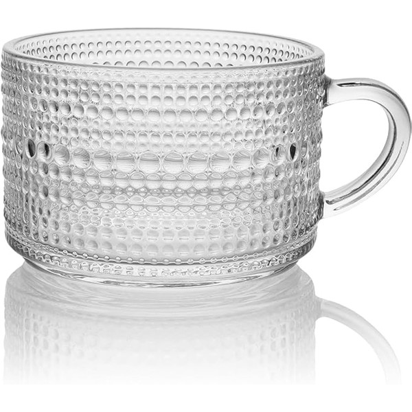 Vintage Glass Tea Cups, VIntage Glass Coffee Mugs 14 Oz.