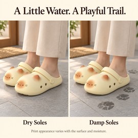 Cat Slippers for Women – Yellow Closed-Toe Cat Clogs with Paw-Pattern Soles for Everyday Wear at Home
