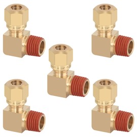HASAOMOI 5PCS D.O.T Compression Fittings Brass 90 Degree Union Elbow Joint DOT Approved 1/4" Tube OD x 1/4" NPT Thread Air Brake Line Adapter Air Suspension Kit for Car Truck Trailers